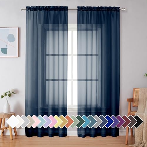 Navy Blue Sheer Curtains 90 Inches Long 2 Panels (Navy Blue / 42"W x 90"L (Pack of 2))
