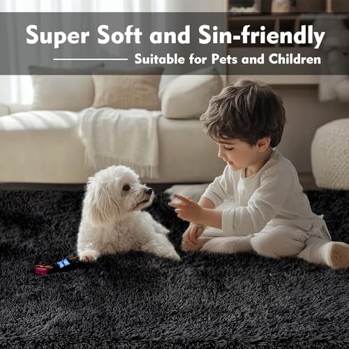 Fluffy Rug Shag Area Rug (Black / 3' x 5' (Rectangular))