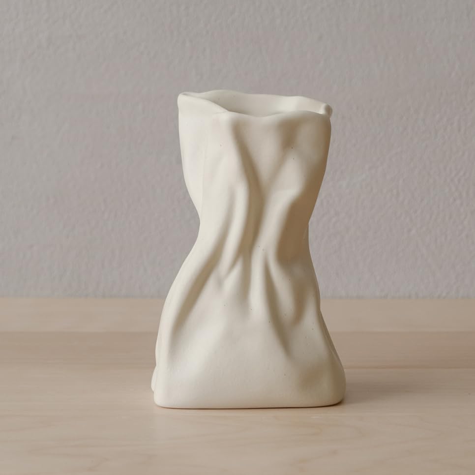 Crinkle Paper Bag Vase (Matte Crème)