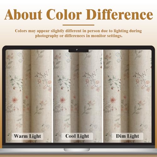 Boho Floral 100% Blackout Curtains 84 Inch 2 Panels Linen Texture (Blackout Vintage Florals / 52"W x 84"L (Pack of 2))
