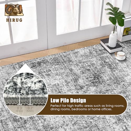 Washable Area Rug 3' x 5 ' Vintage Traditional Persian Mat (Graphite and Mist / 3' x 5' (Rectangular))