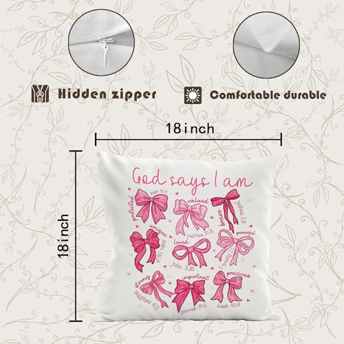 Pink Coquette Bow Christian Pillow Covers 18x18 (Bow God Says)