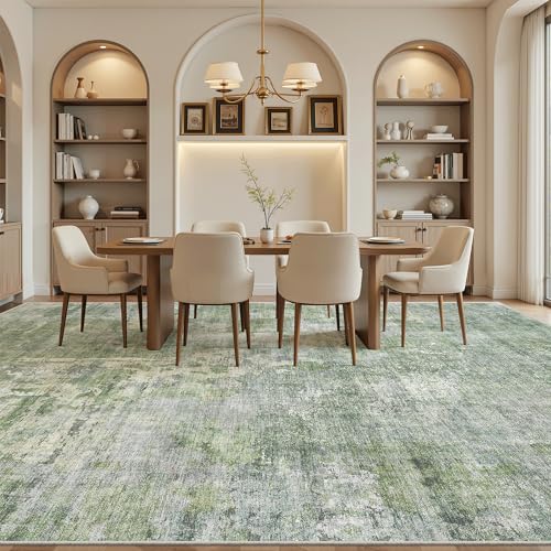 10x14 Area Rugs for Living Room Washable Rug Abstract Green (Green/Ivory / 10' x 14' (Rectangular))