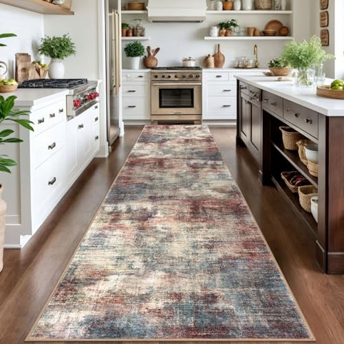 Abstract Runner Rug 3x14 Ft Washable Runners for Hallways (Red/Multi / 3' x 14' (Rectangular))