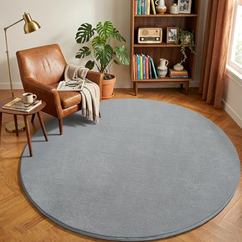 Grey Round Area Rugs 4ft Circle Rugs for Bedroom Living Room (4' (Round) / Grey)