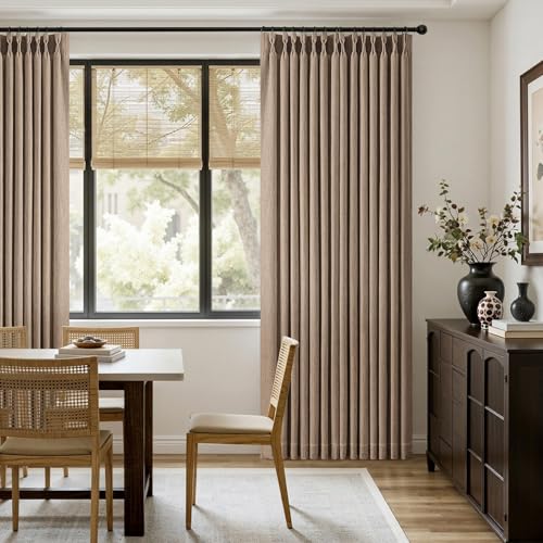 Pinch Pleated Thick Linen Curtains 102 Inches Long 2 Panels Brown (Linen Brown / 40"W x 102"L (Pack of 2))
