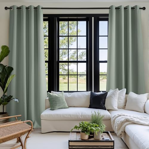 Sage Green Room Darkening Curtains 72 Inches Long 2 Panels for Living Room (Greyish Green / 40"W x 72"L (Pack of 2))