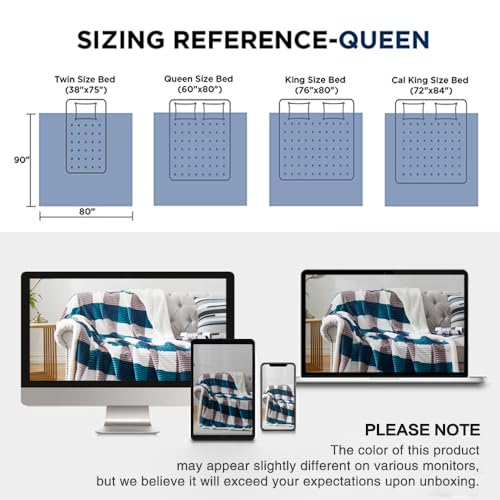 Sherpa Blanket Twin Plaid Thick Bed Blanket (Teal Check / 80"*90")