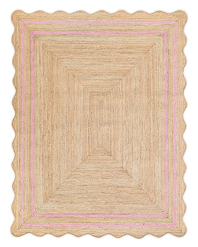 Wave Scalloped Natural Jute Runner (Light Pink / 5'x8' (Rectangular))