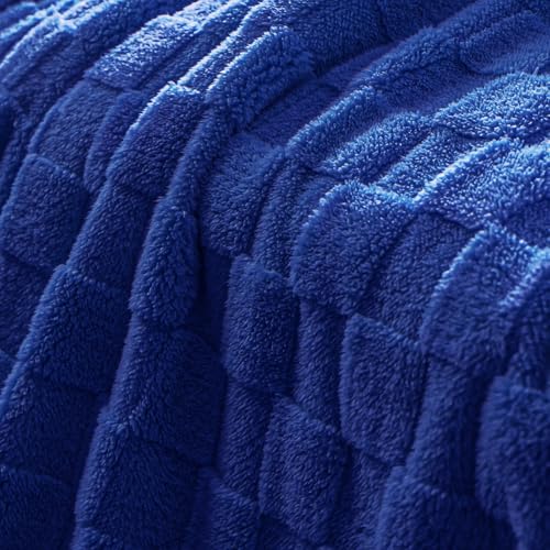 3D Checkered Fleece Throw Blanket for Couch (Cobalt Blue / Throw (50"x60"))