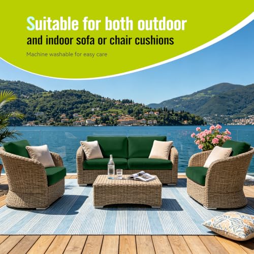 8Pcs Outdoor Cushion Covers (Dark-green / Square-large + Square)