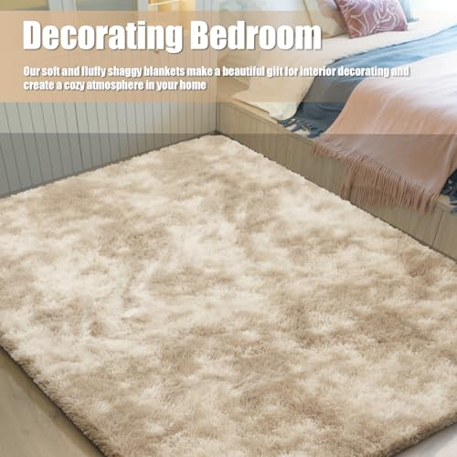 9x12 Fluffy Area Rugs for Living Room Bedroom (Mottling Beige / 9' x 12' (Rectangular))
