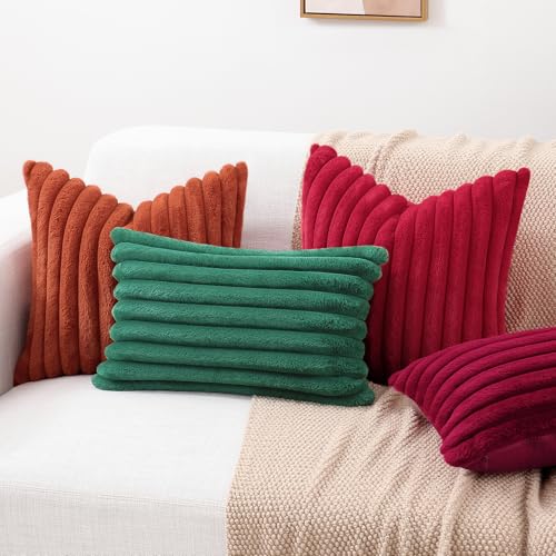 Fall Faux Fur Throw Pillow Covers 12x20 Set of 2 Burgundy (Burgundy / 20" x 12" (Pack of 2))