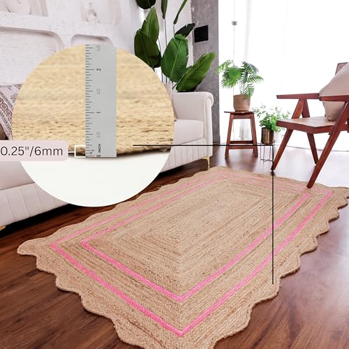 Wave Scalloped Jute Runner Handwoven Hallway Runner Dark Pink 2'x10' (2'x10' / Dark Pink)