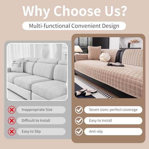 Sectional Velvet Couch Covers for 1 Seat (Khaki / 1PC/35.4"x35.4"/Backrest & Single)