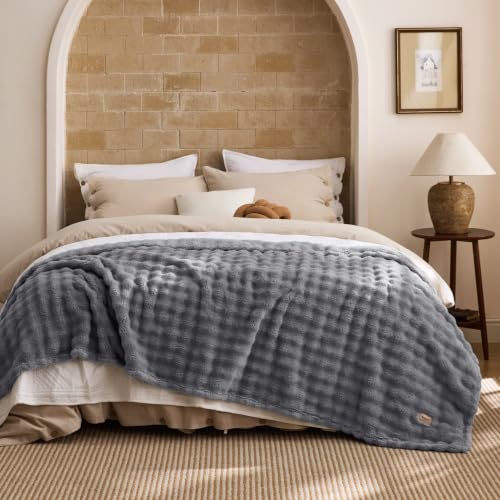 Cloud Bubble Fleece Queen Blanket for Bed (07 Grey / Queen (90" X 90"))