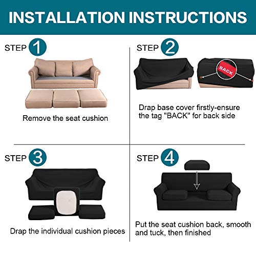 4 Piece Sofa Covers for 3 Cushion Couch Sofa Slipcover Soft Couch Cover for Dogs (XL Sofa (3 Cushion) / Black)