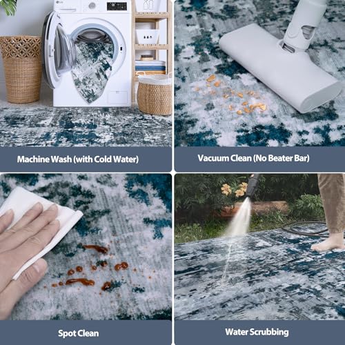 Runner Rugs for Hallways Kitchen 2.6x8 Non Slip Washable Navy Grey (Navy/Grey / 2'6" x 8' (Rectangular))