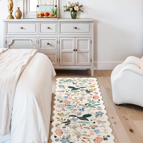 2x6 Washable Hallway Runner Rug (2' x 6' (Rectangular) / Cream/Floral)