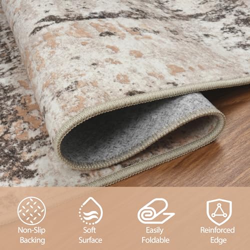 10x14 Area Rugs for Living Room Washable Dining Room Brown Beige (Brown White/Beige / 10' x 14' (Rectangular))
