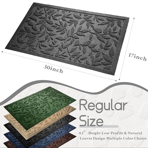 Grey Leaves Outdoor Indoor Entrance Doormats (Leaves-grey / 1'5" x 2'6" (Rectangular))