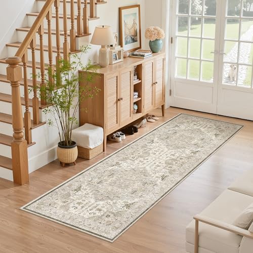 Washable Runner Rug 2x6 Runners for Hallways Non Slip (Ivory/Brown / 2' x 6' (Runner))