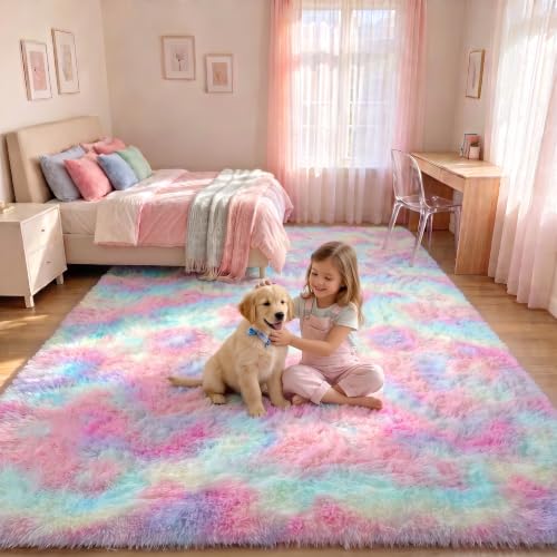 Rainbow Area Rugs for Girls Bedroom Living Room (Colorful Rainbow / 4' x 6' (Rectangular))