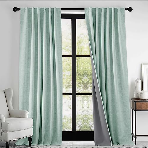 100% Blackout Linen Textured Curtains 108 inches Long (Aqua / 52"W x 108"L (Pack of 2))