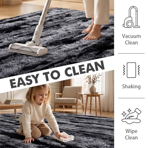 4x6 Ft Shag Rugs for Bedroom Living Room (Bb Black 4sm02 / 4' X 6' (Rectangular))