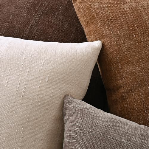 Set of 4 Soft Textured Decorative Throw Pillow Covers 24x24 Inch Cozy Farmhouse Cushion Cover Square Accent Pillow Cases for Bed Couch Sofa Living Room (Light Beige / 24" x 24" (Pack of 4))