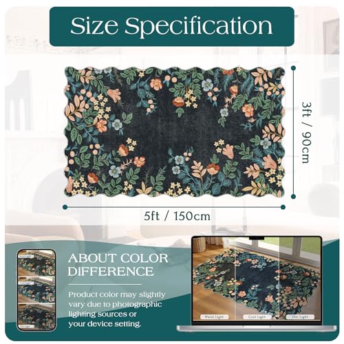 Dark Navy Floral Entry Rug (Floral - Dark Navy / 3' x 5' (Rectangular))