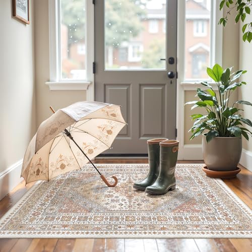 3x4 Washable Area Rug for Entryway Non Slip Kitchen Rugs (Orange / 3' x 4' (Runner))