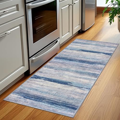Modern Abstract Washable Rug Runner 2x5 Hallway Rug Runner Non (Blue/Grey/Beige / 2' x 5' (Runner))