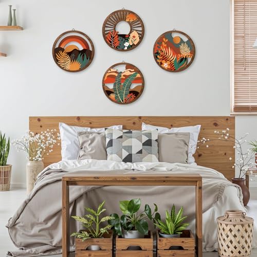 Boho Wooden Wall Art Bohemian Hanging Sign Farmhouse Geometric Wall Decor (Boho Wooden Wall Art 1)