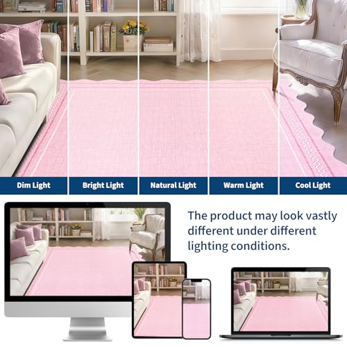 Scalloped Washable Pink Rugs for Bedroom Grils 5x7 Non Slip (Pink / 5' x 7' (Rectangular))