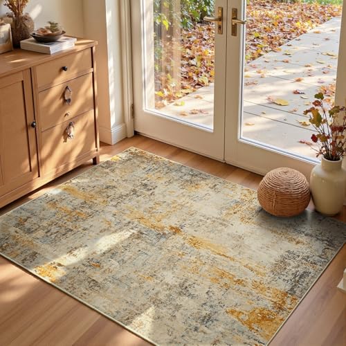 Entryway Rug 3x5 Beige Bedroom Area Rug Washable Non Slip Abstract Boho Rugs for Indoor Entry (Beige / 3' x 5' (Rectangular))