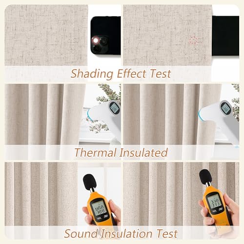 Extra Long 100% Blackout Linen Curtains 102 Inch for Bedroom Oatmeal (Oatmeal / 52"W x 102"L (Pack of 2))