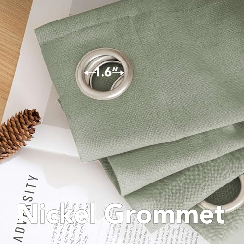 Living Room Linen Curtains Nickel Grommet Curtains Energy Saving Light Filtering Window Treatments Panels for Bedroom (52"W x 108"L (Pack of 2) / Sea Grass)