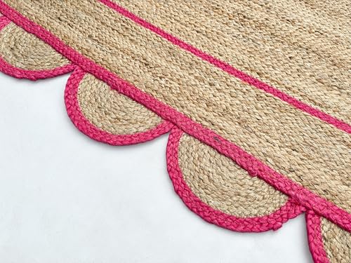 Scallop Pattern Jute Bohemian Area Rug (8'x10' (Rectangular) / Pink)