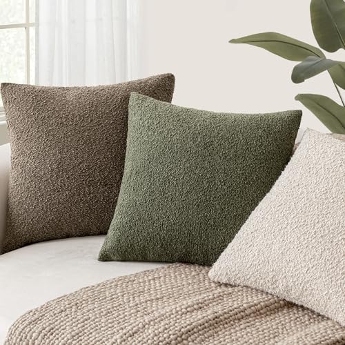 Decorative Textured Boucle Throw Pillow Covers 26x26 Light Brown (26" x 26" (Pack of 2) / Brown)