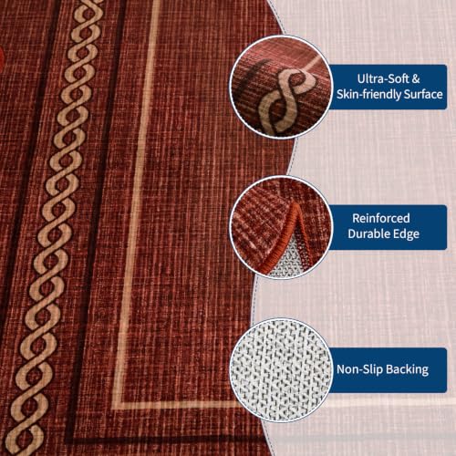 Scalloped Washable Runner Rug 2x10 Non Slip Kitchen Rugs (Rust Red / 2' x 10' (Runner))