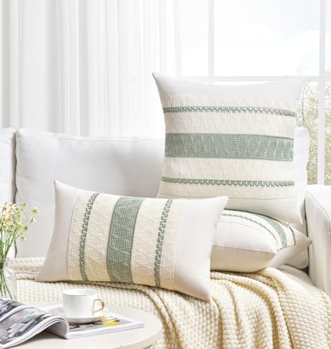 Set of 1 Sage Green Boho Lumbar Decorative Throw Pillow Covers 14x24 Inch for Living Room Bedroom Couch Bed Sofa (24" x 14" (Pack of 1) / Sage Green)