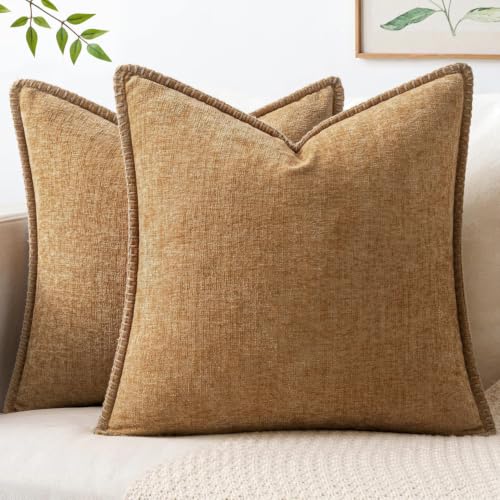 Decorative Couch Throw Pillow Covers 18x18 Inch Apricot Brown 2 Pack (Apricot Brown / 18" x 18" (Pack of 2))