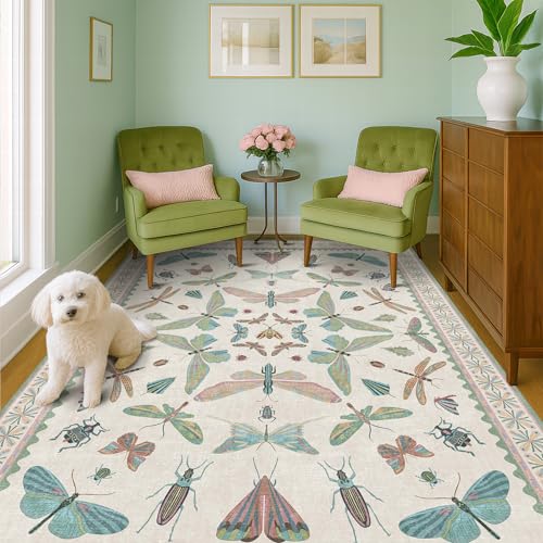 Green and Blue Nursery Rug 5x8 (5' x 8' (Rectangular) / Beige Green)