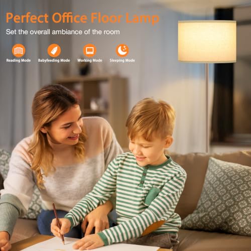 Floor Lamps for Living Room with Remote Control and Stepless Dimmable Colors Temperature & Brightness (Beige Shade Brown Pole Remote / 60 Inches (With Bulb))
