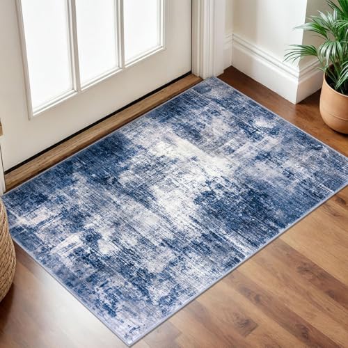 Small Abstract Area Rug 2x3 Ft Entryway Rugs Washable Door Mat Indoor Entrance (Navy/Grey/White / 2' x 3' (Rectangular))