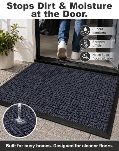 Front Door Mat Outdoor Entrance (Deep Navy / 3'10" x 6'1" (Rectangular))