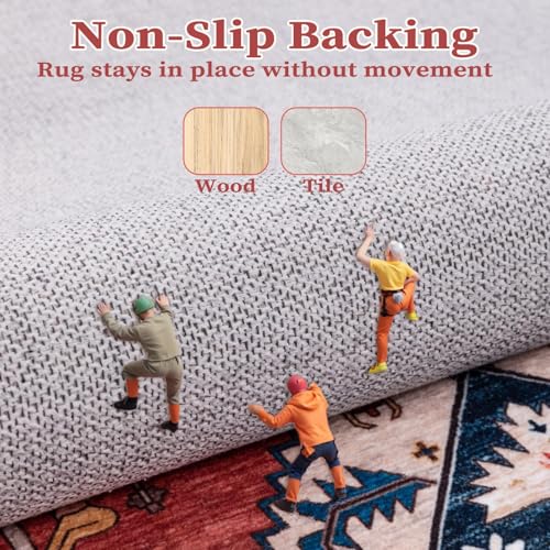 2x3 Washable Non Slip Boho Small Area Rug for Entryway (Rust/Multi / 2' x 3' (Rectangular))