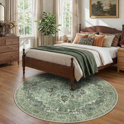 Washable Area Rug (Green/Dark Green/Gray / 7' (Round))