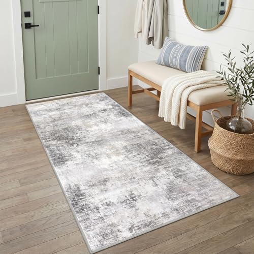 Abstract Runner Rug 3x6 Ft Washable Runners for Hallways (Ash Grey/Beige / 3' x 6' (Rectangular))
